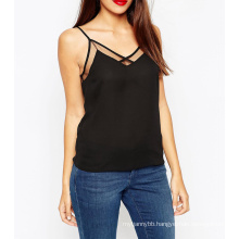 Lady Fashion Fitted Sexy Mesh Insert V Neck Cami Top